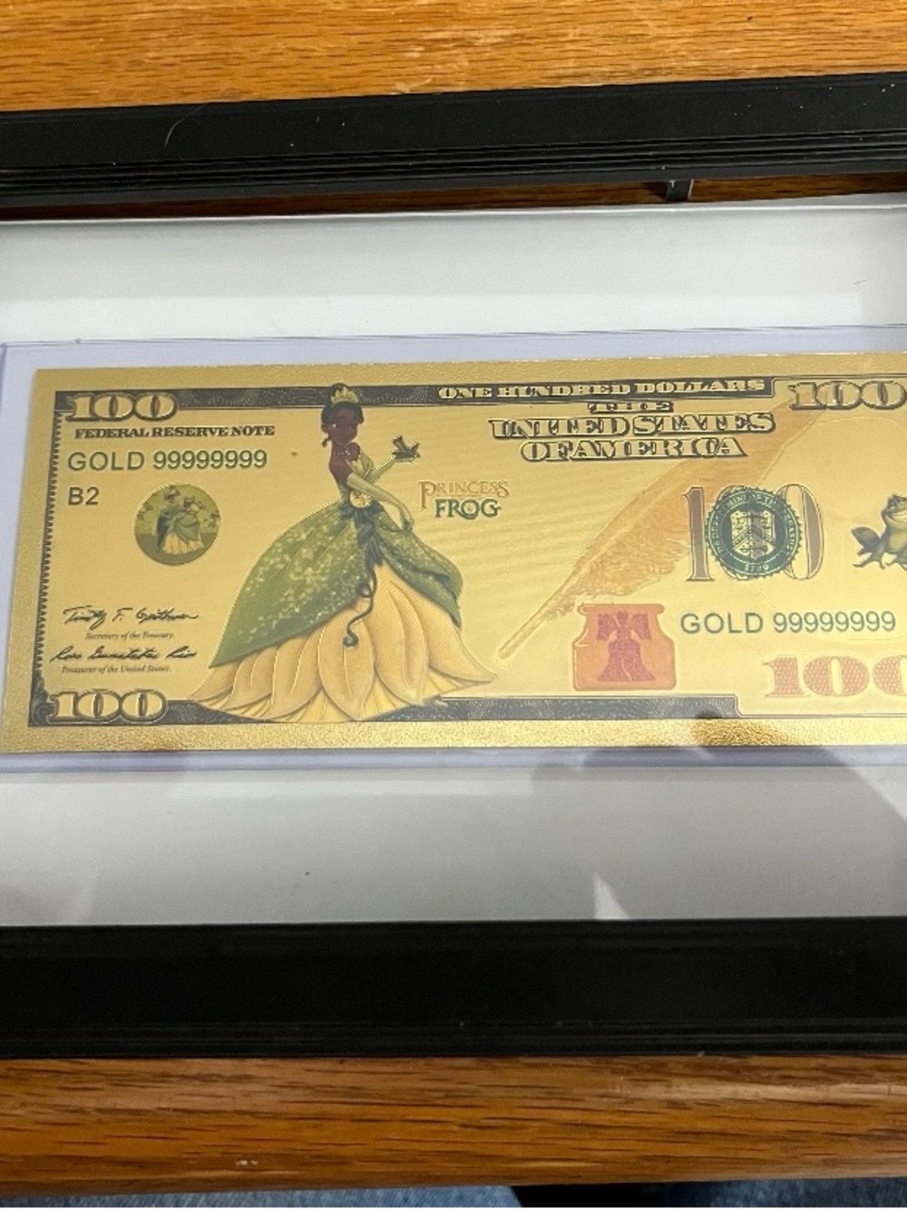 Princess and the Frog Gold Novelty $100 Display Bill - Gold Tone